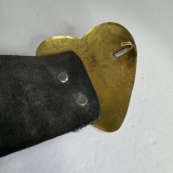 Anthropologie Z&L Europe Black Leather Gold Heart Concho Western Belt Hook Boho main image 4